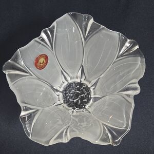 Vintage Waltherglas Glass Candy Dish Decor Frosted Flower Petals Germany